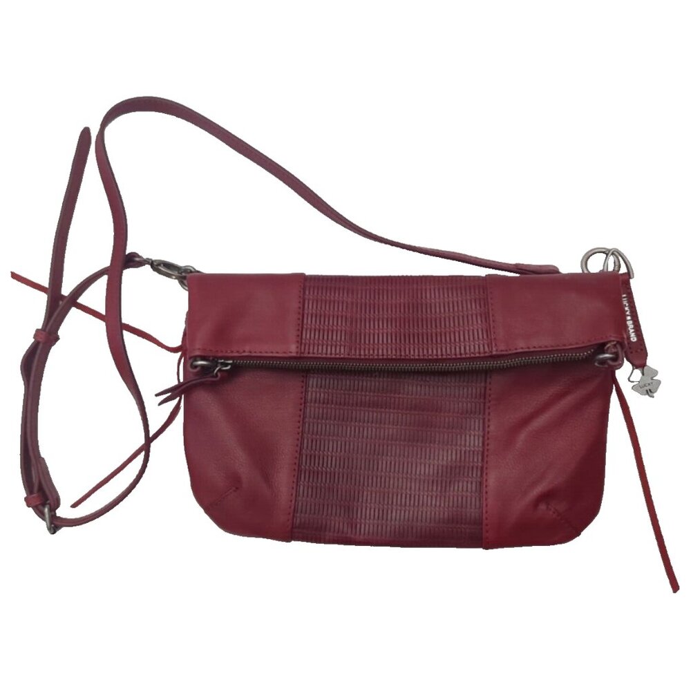 Vintage Lucky Brand Red‎ Leather Fold-over Crossbody Bag Puse